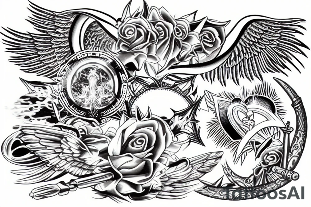 Angel swords sky heart sacred tattoo idea