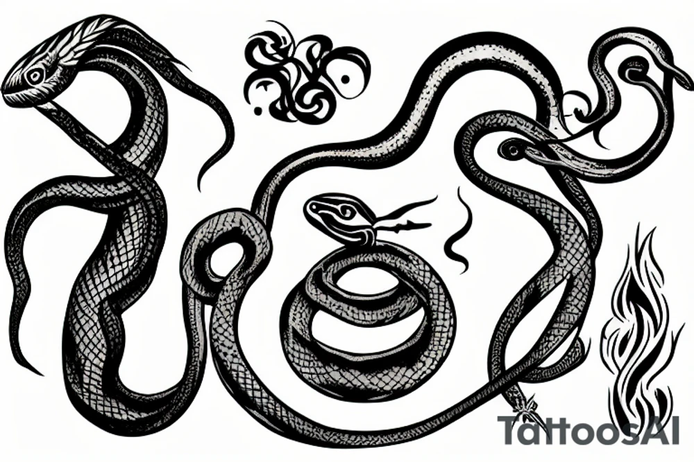 snake with fire tattoo idea