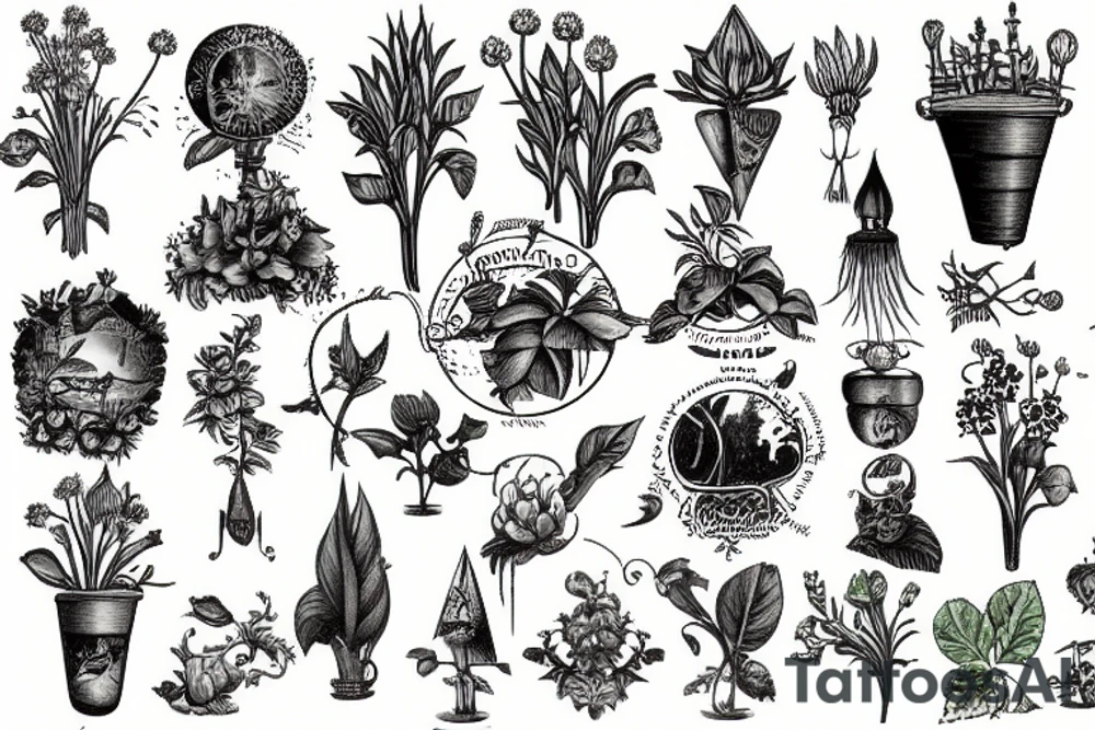 plants in garden tattoo idea