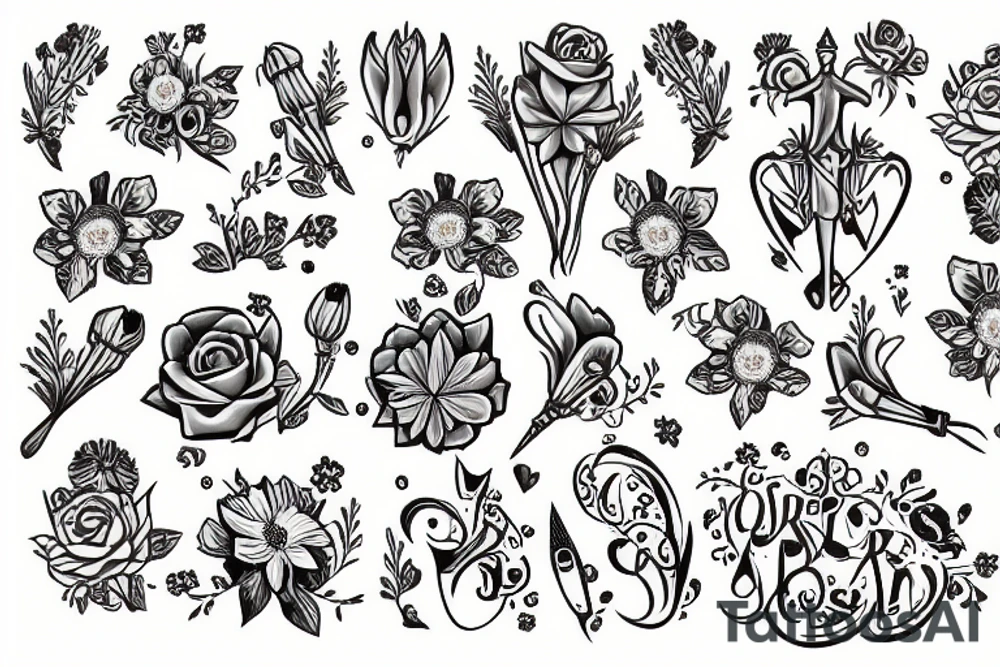 Knight princess in flowers tattoo idea