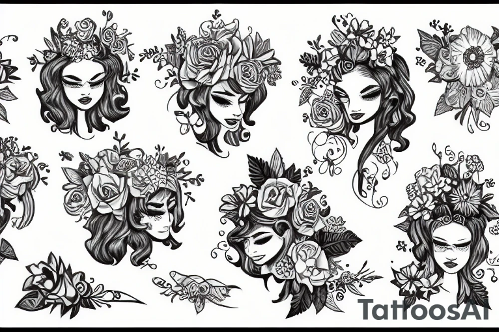 Knight princess in flowers tattoo idea