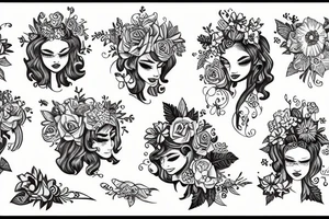 Knight princess in flowers tattoo idea