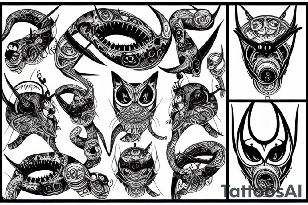 infinity monster with cat eyes tattoo idea