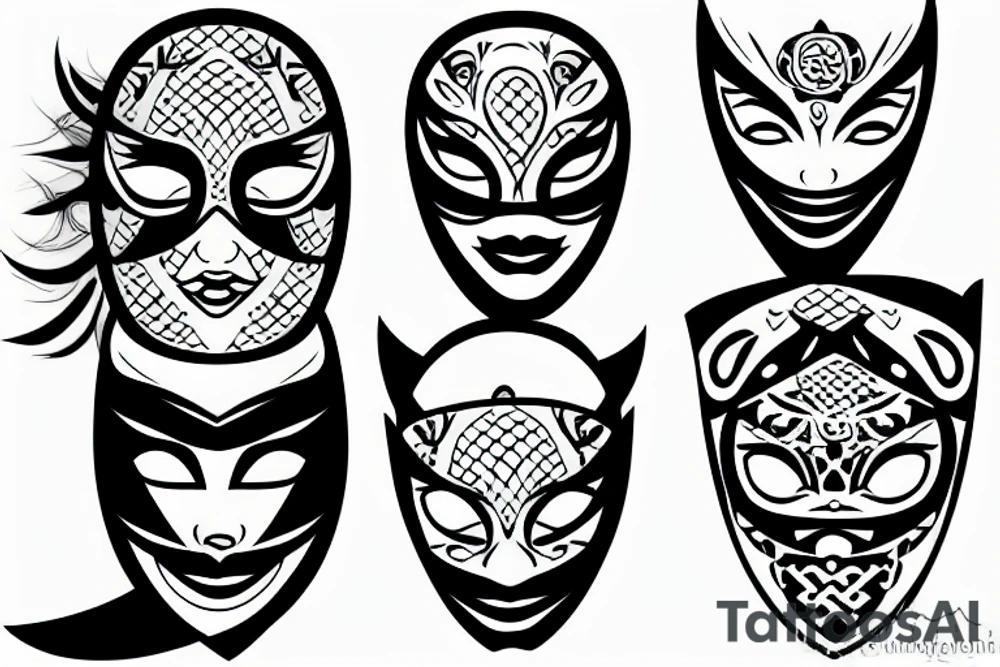 Girl ninja face cover with mask, black work tattoo idea