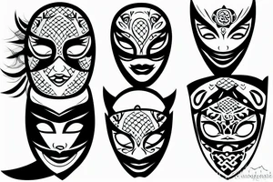 Girl ninja face cover with mask, black work tattoo idea