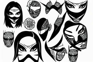Girl ninja face cover with mask, black work tattoo idea