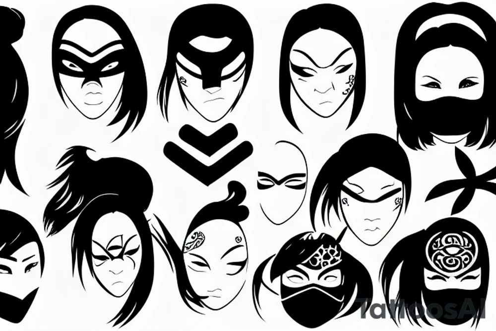 Girl ninja face cover with mask tattoo idea