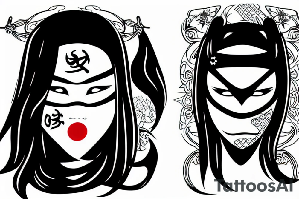 Girl ninja face cover with mask tattoo idea