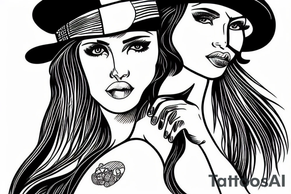 American indian girl with breast and hat with hat tattoo idea