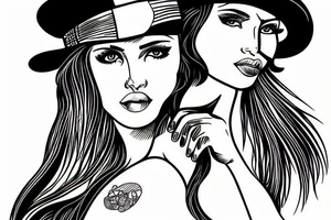 American indian girl with breast and hat with hat tattoo idea
