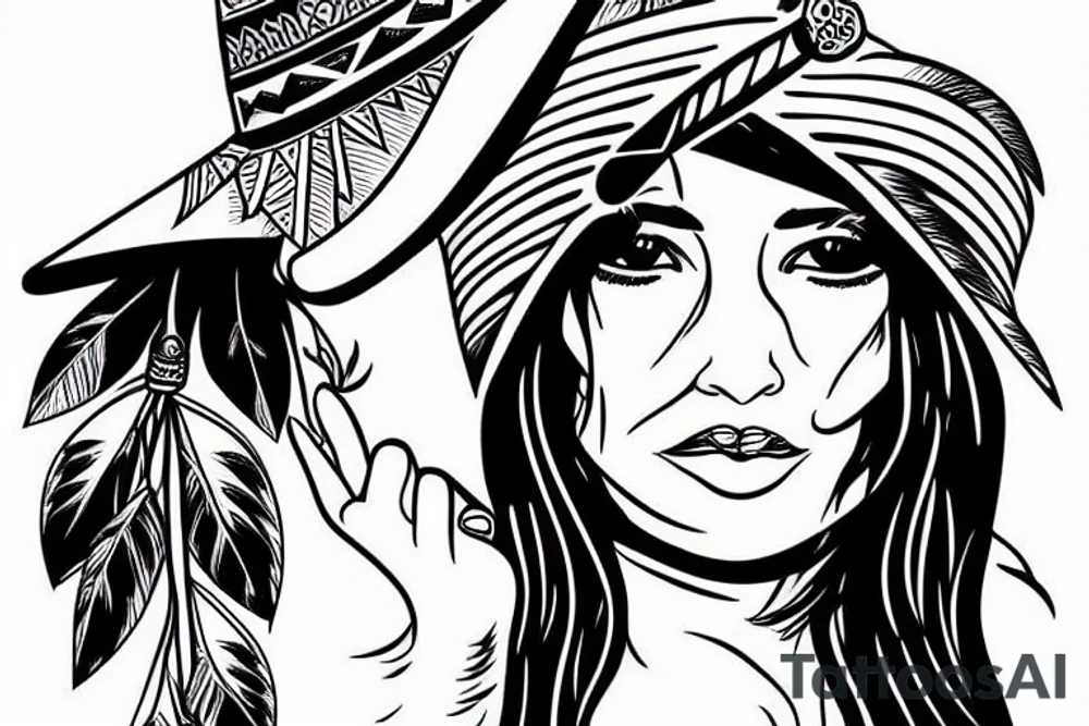 American indian girl with breast and hat with hat tattoo idea
