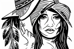 American indian girl with breast and hat with hat tattoo idea