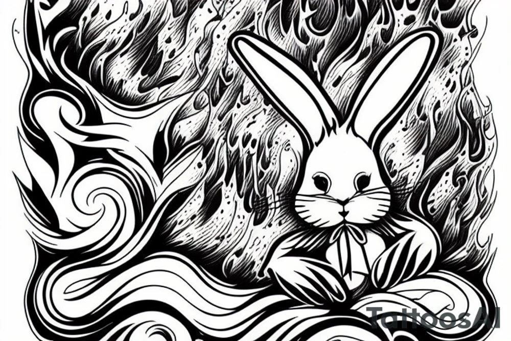 rabbit on fire at the surf tattoo idea