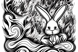 rabbit on fire at the surf tattoo idea