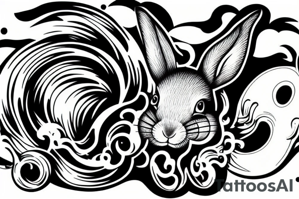 rabbit on fire at the surf tattoo idea
