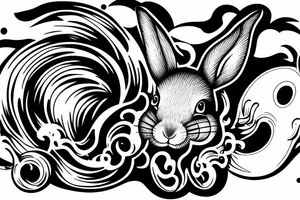 rabbit on fire at the surf tattoo idea
