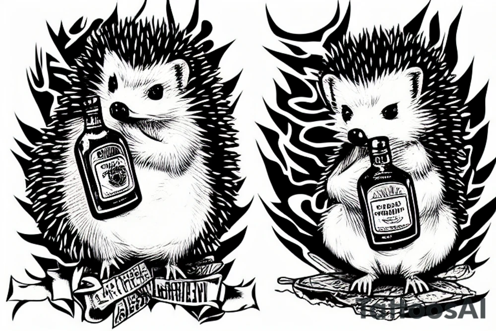 hedgehog punk with a bottle of whiskey tattoo idea