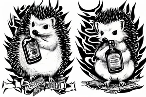 hedgehog punk with a bottle of whiskey tattoo idea