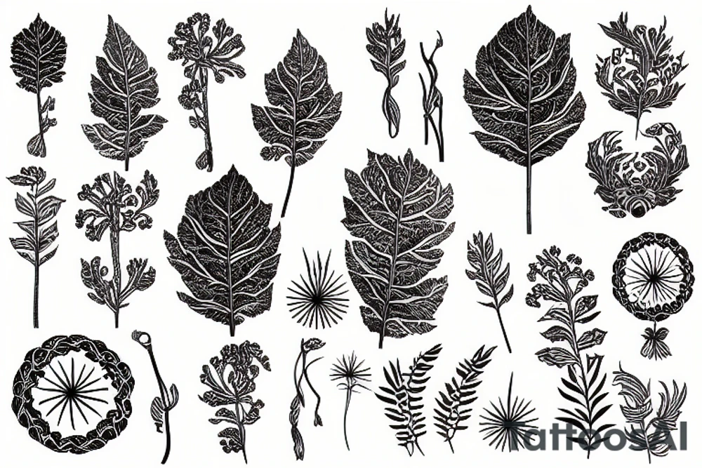 burdock branch with Russian patterns tattoo idea