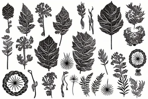 burdock branch with Russian patterns tattoo idea