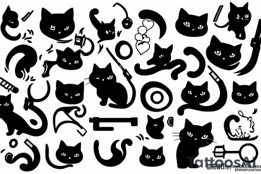 black cat with gun tattoo idea