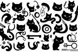 black cat with gun tattoo idea