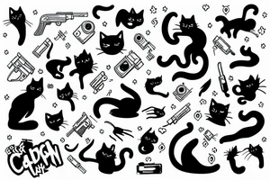 black cat with gun tattoo idea