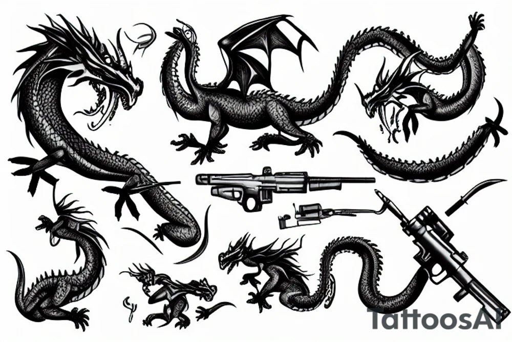 military dragon with gun tattoo idea