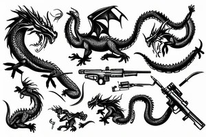 military dragon with gun tattoo idea