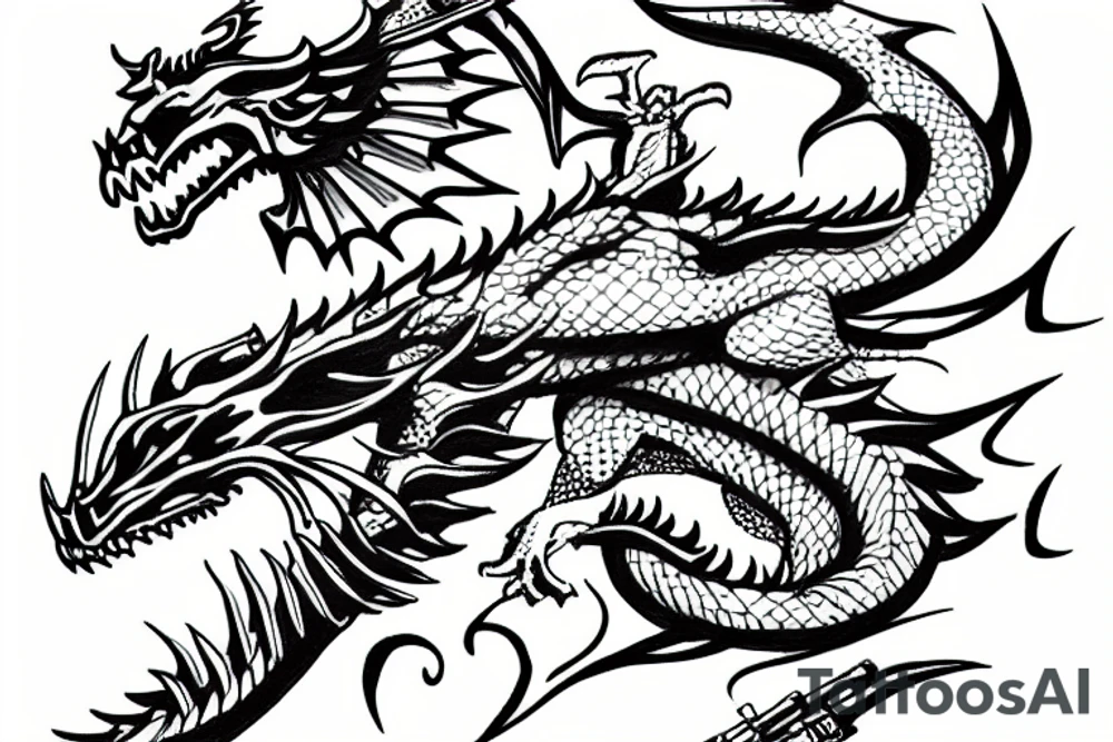 military dragon with gun tattoo idea