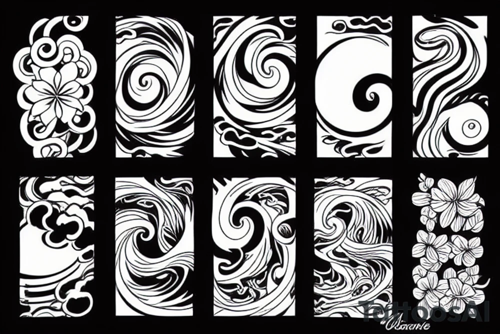Japanese wave and flowers circle tattoo tattoo idea