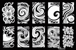 Japanese wave and flowers circle tattoo tattoo idea