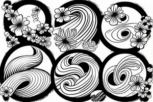 japanese wave with flowers in a circle tattoo idea