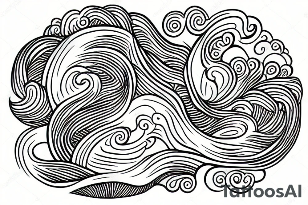 japanese wave with flowers in a circle tattoo idea