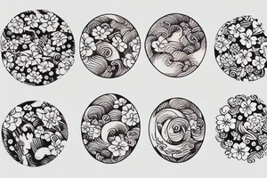 wave with flowers in a circle tattoo idea
