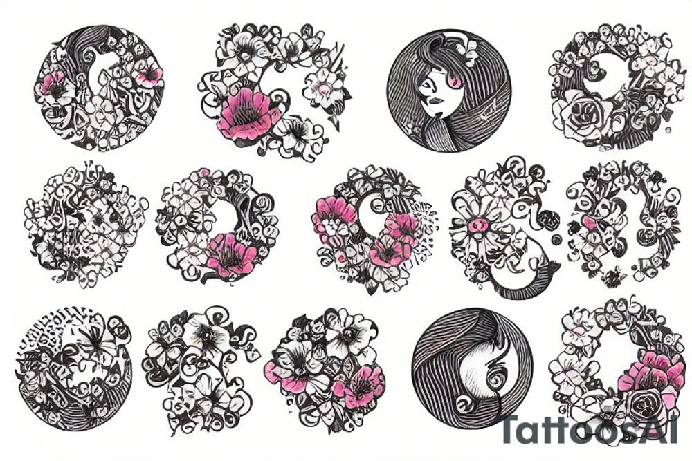 wave with flowers in a circle tattoo idea