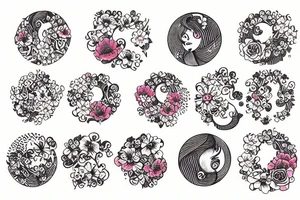 wave with flowers in a circle tattoo idea