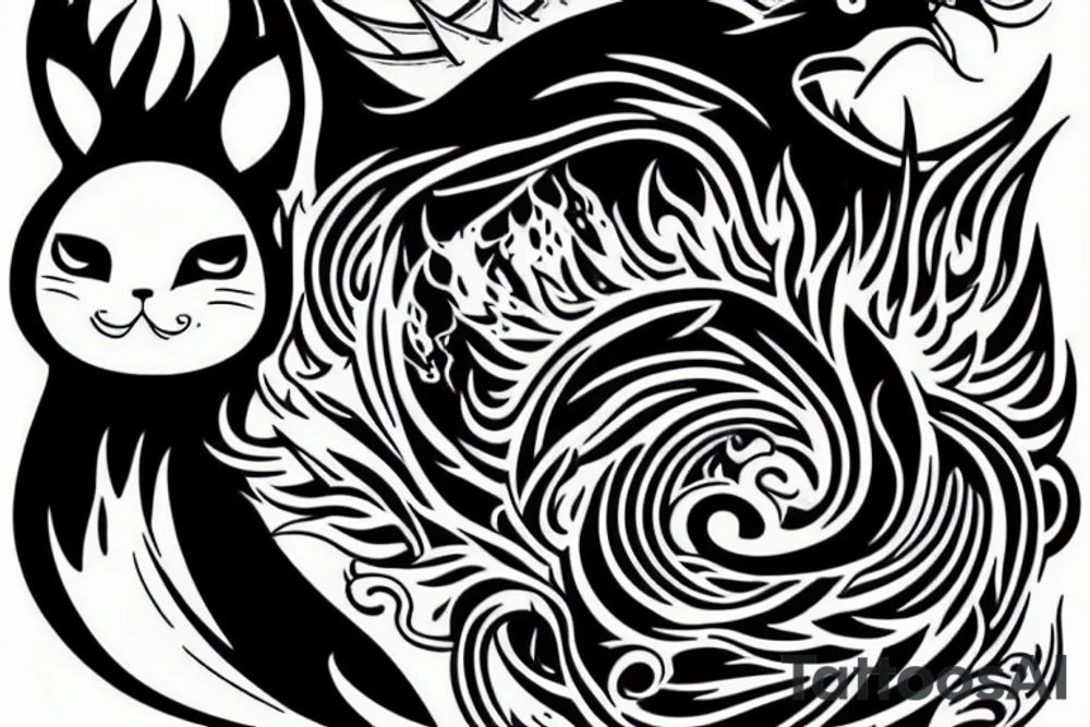 Mystical animal with fire tattoo idea