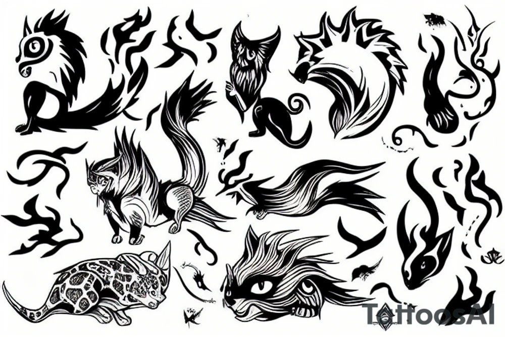 Mystical animal with fire tattoo idea