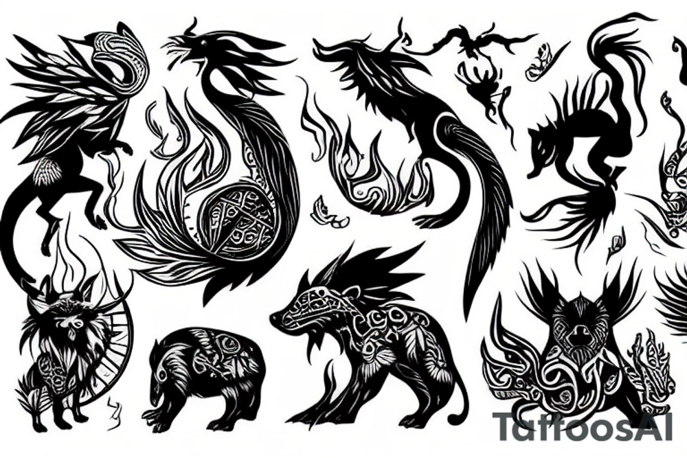 Mystical animal with fire tattoo idea