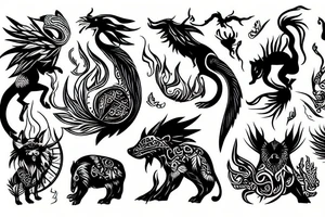 Mystical animal with fire tattoo idea