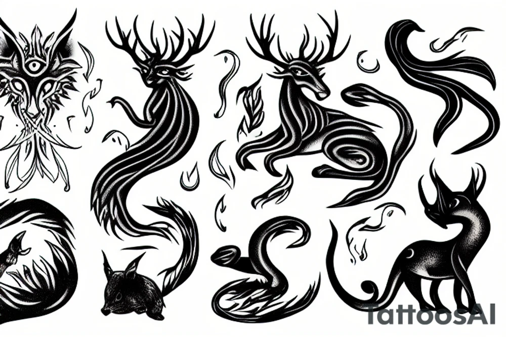 Mystical animal with fire tattoo idea