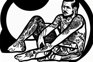 Seated man looking at a bright sunset tattoo idea