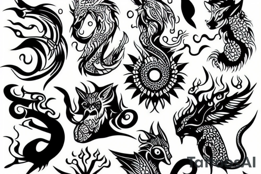 Mystical animal with fire tattoo idea