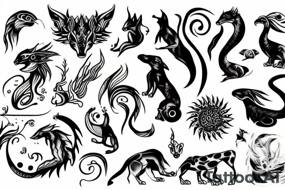 Mystical animal with fire tattoo idea