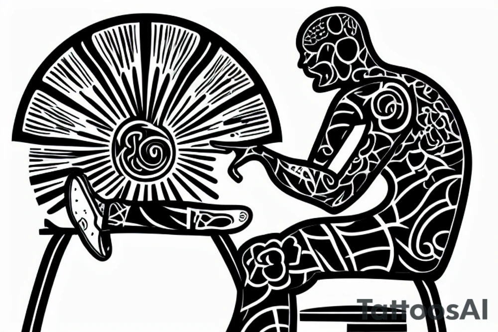 Seated man looking at a bright sunset tattoo idea