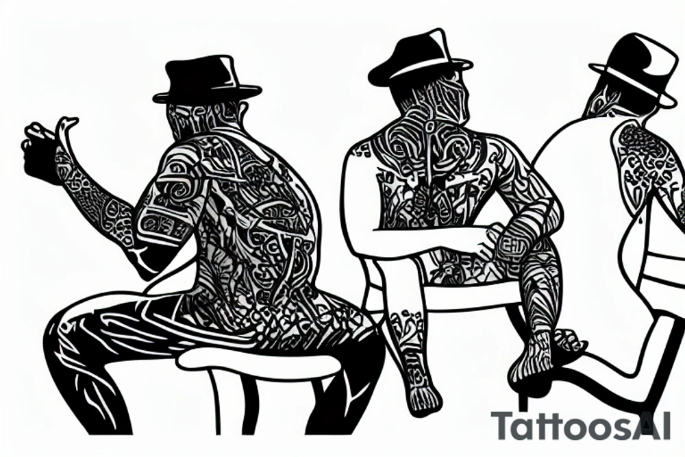 Seated man looking at a bright sunset tattoo idea