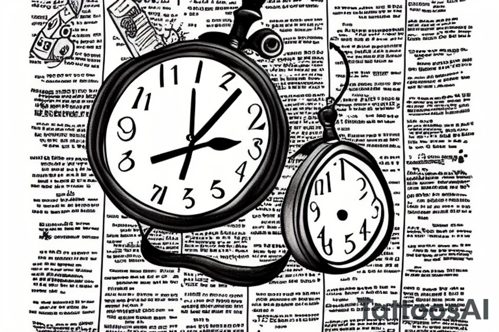 Clock, books, tired man tattoo idea