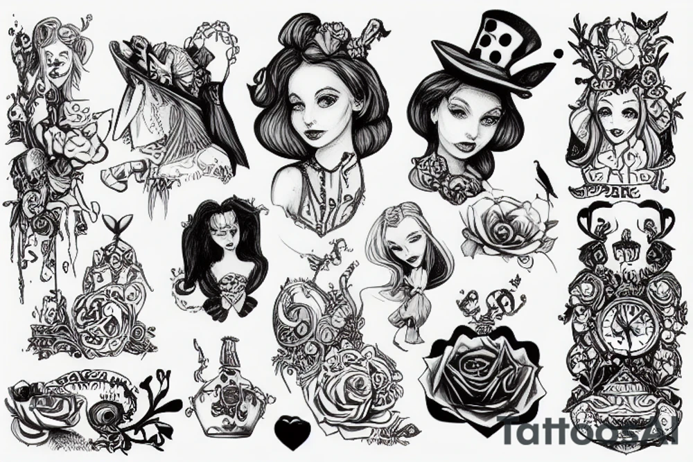 Alice in wonderland and cheshir tattoo idea