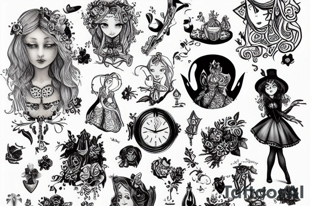 Alice in wonderland and cheshir tattoo idea